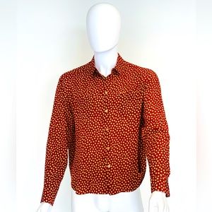 Saint Laurent Men ButtonUp Long Sleeve Silk Size US16 EU41 Dark Orange Hues Dots
